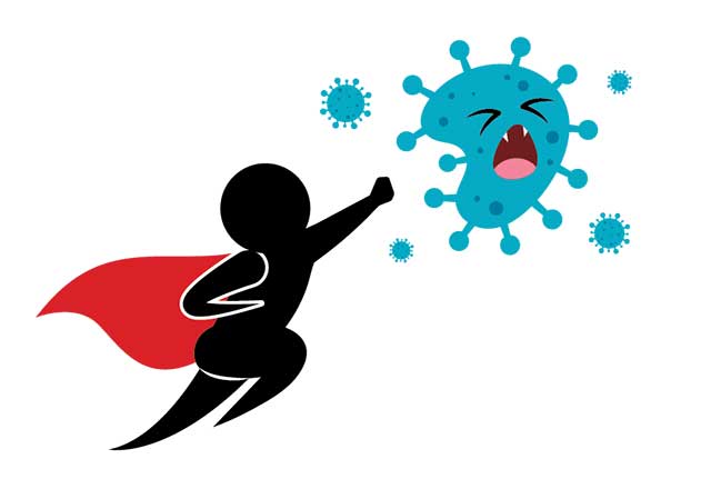 Superhero fighting germ graphic